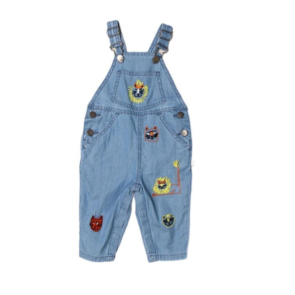 NWT Stella McCartney Kids Baby Printed Denim Overalls in Azure-Blue.  Size 6 Mon
